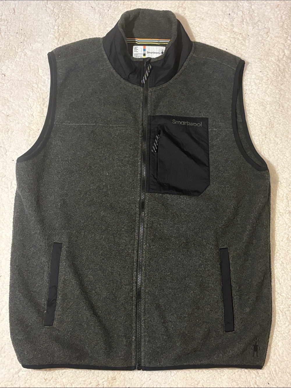 Smartwool Men's Dark Gray Fleece Vest with Black Trim large